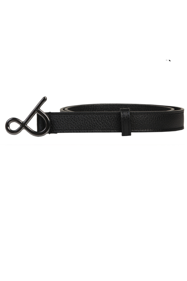 BLACK LEATHER BELT (BLACK METALLIC LOGO)
