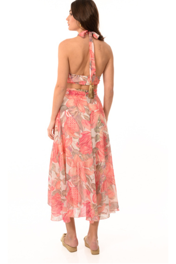 AIRY FLORAL TIE NECK DRESS